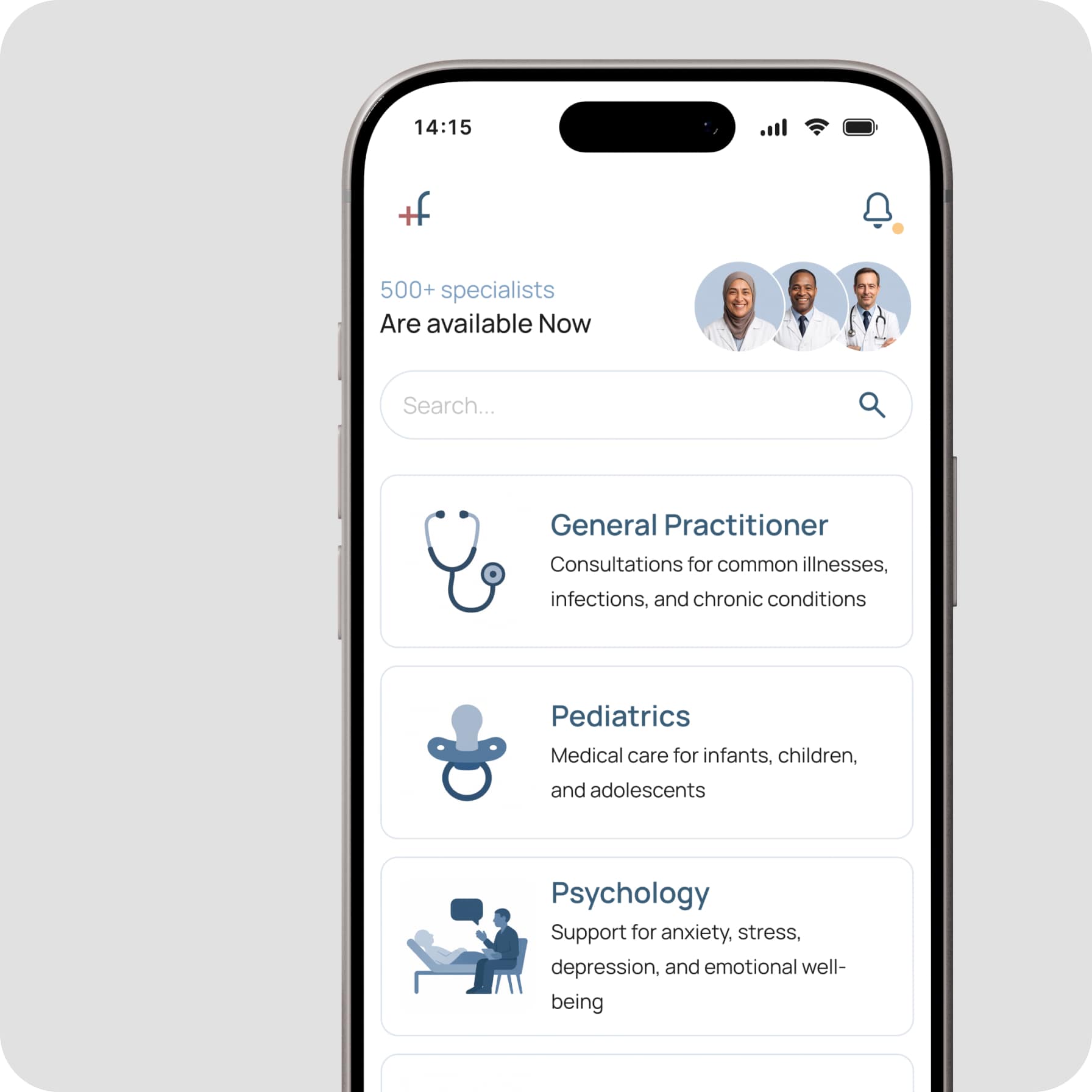 HealthFlow Doctor Search and Specialist Selection Interface